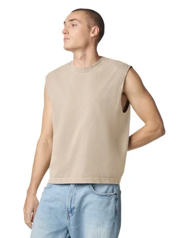 Heavyweight Cotton Unisex Garment Dyed Boxy Muscle T-Shirt - Image 6